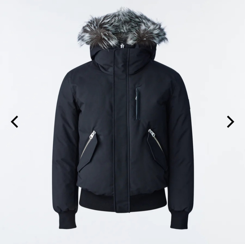Mackage DIXON 2-in-1 Nordic Tech down bomber with silver fox fur.